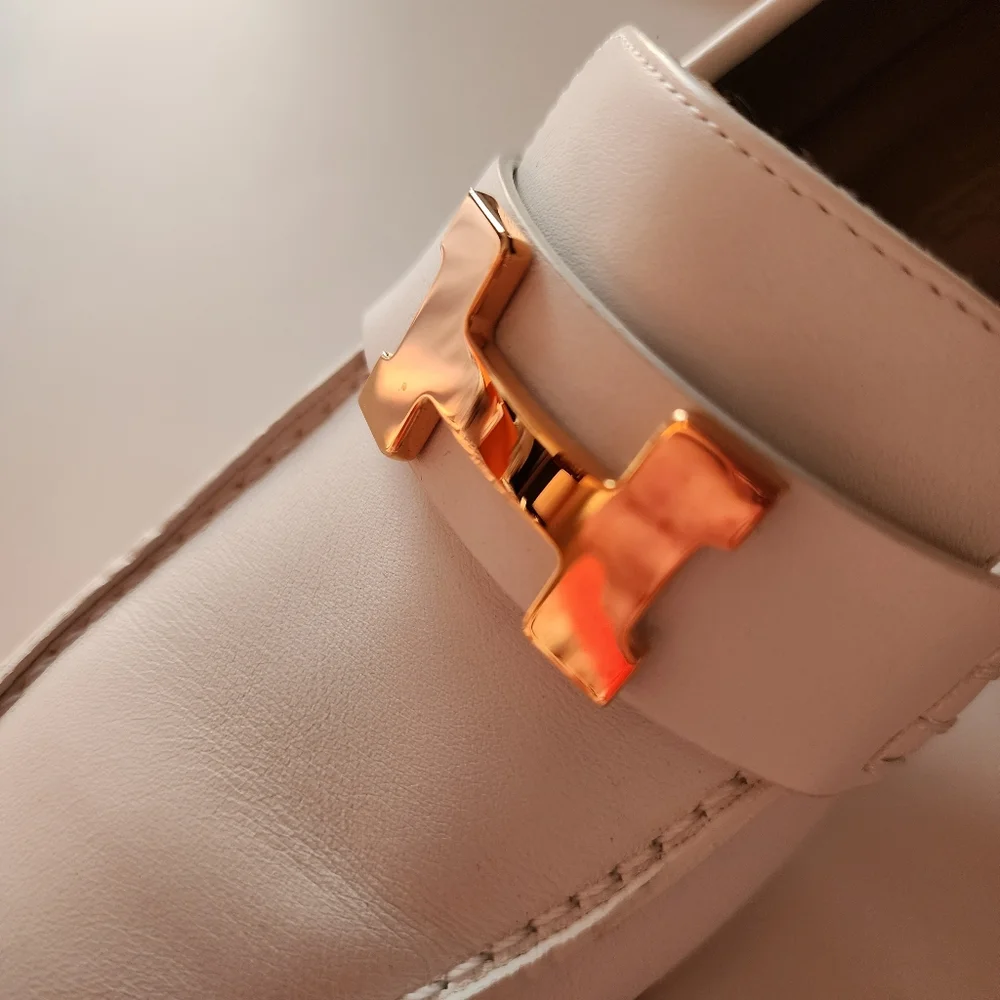 Hermès Dauphine 70 Loafer Blanc Calfskin with Rose Gold-plated Buckle sz 37.5 - Picture 7 of 16
